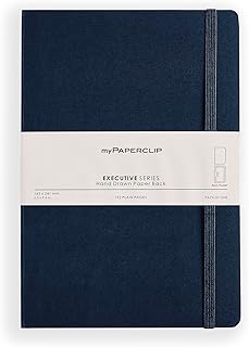 myPAPERCLIP Executive Series Large Unruled Notebook | 192 Pages, 80 GSM, Soft Cover, Large Size (6.5 x 9.5 in) | Flat Lay | Bookmark, Elastic Closure