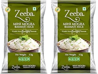 Zeeba Mini Mogra Basmati Rice 5 Kg, Ideal for Khichdi, Kheer & Daily Meals (Cooked length upto 11mm*) (Pack of 2)