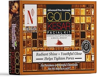 NutriGlow NATURAL'S Advanced Pro Formula Gold Kesar Facial Kit for Glowing Skin| Cleanup Kit for Radiant Shine| Helps Tighten Pores, 60gm