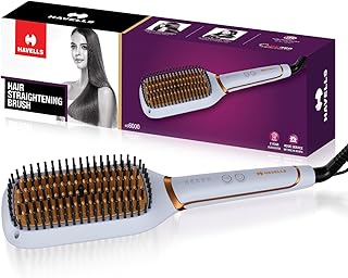 Havells Keratin Infused Hair Straightener Brush With Temperature Control For All Hair Types|Auto Shut off After 45 Minutes| 1.8mm Swivel Cord |2 Years