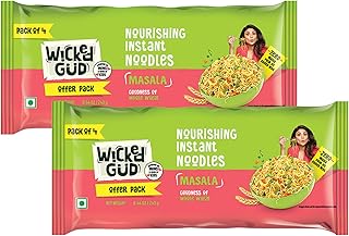 Wickedgud Whole Wheat Masala Noodles 240g (Pack of 4) x 2 | No Maida | No Palm Oil | Source of Protein