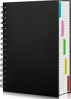 EUSOAR Notebook with Dividers, 1 Pack A5 5.5"x 8.3", 5 Subject, Hardcover College Ruled Paper 100gsm Thick, 120 Sheets/ 240 Pages, Notebooks & Writing