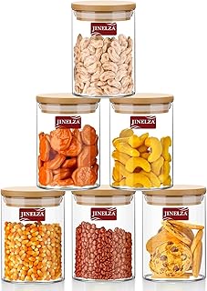 Glass Jars Air Tight Canister Borosilicate Kitchen Food Storage Container Set With Natural Bamboo Lids For Candy, Cookie, Rice, Sugar, Flour, Pasta, N