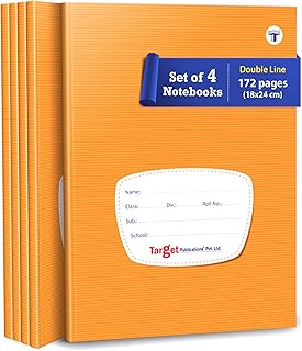 TARGET PUBLICATIONS Double Line Notebooks for Kids | 172 Ruled Pages | Small Two Line Notebook | Soft Brown Cover | 18 cm x 24 cm Approx | Pack of 4 B