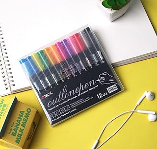 Double Line Outline Pen, Self-Outline Metallic Markers, 12 Colors Bullet Journal Pens & Glitter Pens for Card Making, Scrapbooking, Drawing, DIY Art C