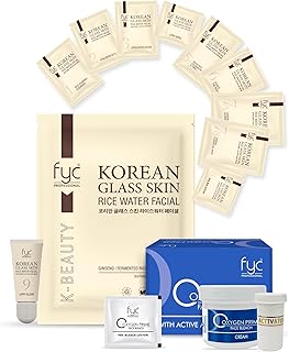 FYC Professional Korean Glass Skin Rice Water 9-Step Facial Kit with Oxygen Prime Face Bleach, 183g + 31g, Combo Pack