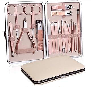 Manicure Set Professional Nail Clippers Pedicure Kit, 18 pcs Stainless Steel Nail Care Tools Grooming Kit with Luxurious Travel Leather Case for Thick
