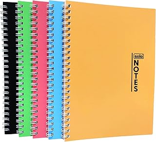 SOLO Spiral Notebook Set of 5 | A5 Size, 100 Pages, 70 GSM | Vibrant Colours | Lightweight & Durable Spiral-Bound Notebooks for School, College & Offi