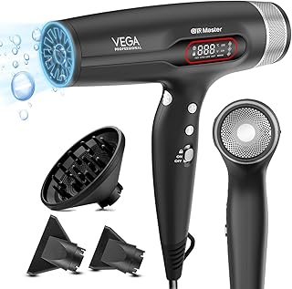 VEGA PROFESSIONAL Airmaster 2400W BLDC Hair Dryer, 70000 RPM, 10X Longer Lifespan, 5 Pre-Set & 7 Manual Mode,2X Faster Drying, 3X Higher Airflow & Rev