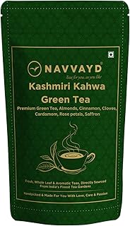 Navvayd Kashmiri Kahwa Green Tea in Tin | 100g Loose Leaf | Traditional Saffron Flavor Tea with Cardamom, Rose Petals, Cinnamon & Almonds| Authentic W