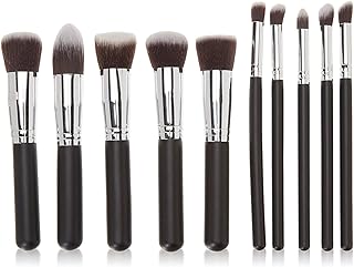 Premium Synthetic Eyeshadow Brush Foundation Face Powder Blush Makeup Brush Kit with Blender Sponge Makeup Brushes Set (10pcs, Black)