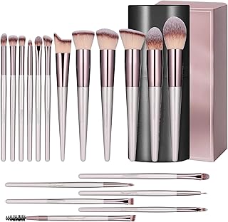 Makeup Brush Set – 18 Pcs Premium Synthetic Brushes for Foundation, Powder, Concealer, Eyeshadow & Blush – Includes Black Leather Carrying Case, champ