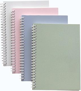 INNAXA A5 Plain Spiral Notebook - 100 GSM Premium Thick Blank Paper, 60 Sheets (120 Pages) - Pastel Pink, White, Grey, Green - Unlined Journal Set for