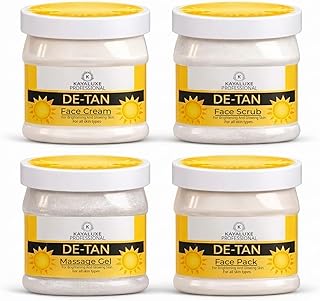 De-Tan Facial Kit (4 Step) for Tan Removal, Skin Brightening & Instant Glow | Face Cream, Scrub, Massage Gel & Face Pack | For All Skin Types