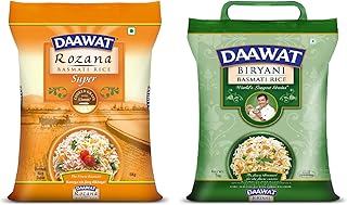 Daawat Biryani, World's Longest Grain, Aged Basmati Rice, 5 Kg & Daawat Rozana Super, Naturally Aged, Rich Aroma,Perfect Fit for Everyday Consumption