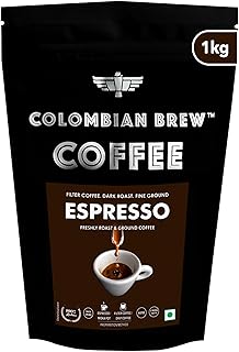 COLOMBIAN BREW COFFEE Colombian Brew Arabica Espresso Filter Coffee Powder, Roast & Ground Strong, 1kg