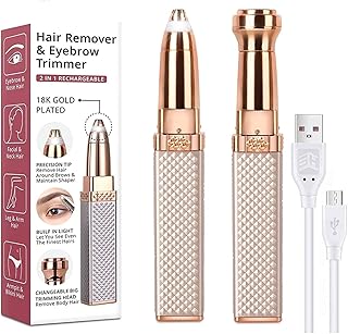 Eyebrow Trimmer for Women, 2 in 1 Rechargeable Facial Hair Remover with Replaceable Heads, Professional Painless Personal Hair Removal Eyebrow Razor (