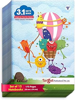 TARGET PUBLICATIONS 3 in 1 Notebook | Single Line Notebook, Four Line Notebook, Maths Square 9 MM | Soft Bound Notebook for Kids | 172 Pages 18 x 24 c
