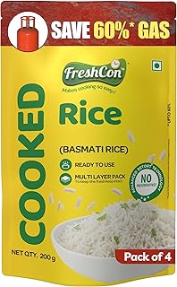 Freshcon Ready to use Basmati Rice 800g | Fully Cooked Long Grain Rice | Fluffy & Aromatic | Instant Meal Solution | No Preservatives (Pack of 4)