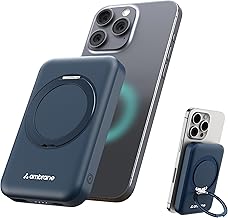 Ambrane MagSafe Wireless 10000mAh Fast Charging Power Bank with Mobile Stand, Strong Magnet, 22.5W Output for iPhone 12 & Above, Android & Other Qi En