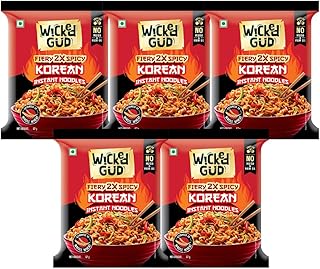 WickedGud Korean Instant Noodles Fiery 2X Spicy Pack of 5 | Whole Wheat | No Palm Oil | 67g