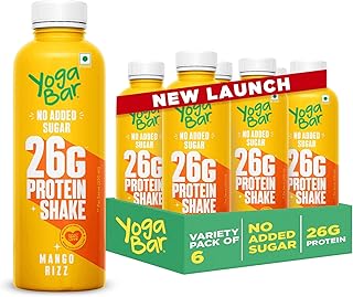 Yogabar 26g Protein Shake- Mango Rizz | 26g Protein Milkshake with No Added Sugar | Ideal for Early Mornings, Pre & Post Workouts Energy Drink | 1500m