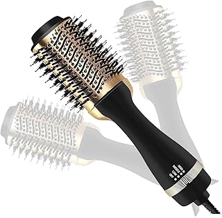 M D STORE 24K Gold Styling Surface Hot Air Brush 3 in 1 One Step Hair Dryer Styler Volumizer for Straightening, Curling, Salon Negative Ion One Step S