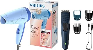 Philips Battery Powered SkinProtect Beard Trimmer for Men - & Philips HP8100/60 Compact Hair Dryer| 2 Flexible heat setting| ThermoProtect prevents ov