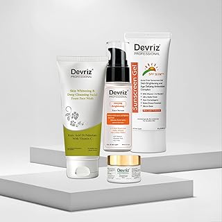 Devriz Healthcare | Anti Pigmentation Kit With Sunscreen Gel SPF 50 | For Glowing & Healthy Looking Skin | For All Skin Types | Facewash + Cream + Ser