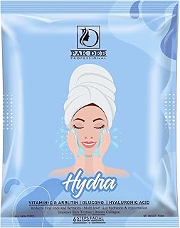 Hydra 6 Steps Facial Kit | Vitamin C, Arbutin, Glucono & Hyaluronic Acid | Deep Hydration, Skin Brightening & Anti-Aging Facial Kit | Salon Quality fo