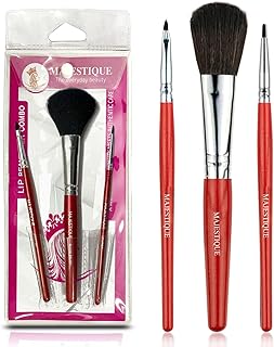 Majestique Lip Beautifier Brush Set | Wooden Handle & Natural Fiber Bristles | Mini Lip Liner & Filler Brushes for Precise Lipstick Application (3 Pcs