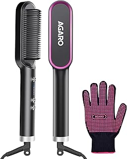 AGARO Hair Straightening Brush, Hair Straightening Comb For Women, Fast Heating, Ionic Care, 5 Heat Settings, Hair Straightener, Hot Brush, Gives Natu