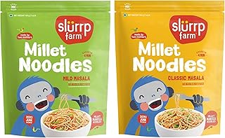 Slurrp Farm No Maida Hakka Noodles, Not Fried, No MSG, Classic Millet and Mild Millet Noodles Combo, Pack of 2, 192g Each