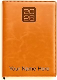 Customized 2026 Diary With Name | New Year Diary 2026 with with Dates, 80 GSM Pages PU Leather Finish Hard Bound A5 Size Notebook Diary Brown Colour