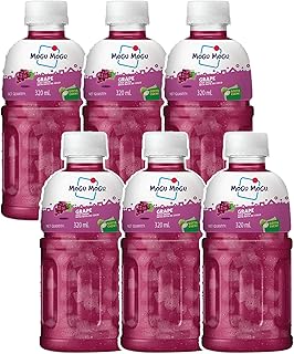Mogu Mogu Grape Juice Drink with Nata de Coco Jelly 320ml (Pack of 6)| Refreshing Tropical Thai-Made Sip & Chew Beverage