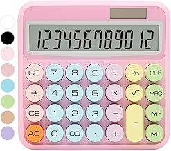 New Colorful Mechanical 12 Digit Large LCD Display Big Round Button Calculator Automatic Sleep Work with Battery School Office Business Home (Design a
