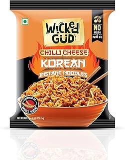 Wickedgud Chilli Cheese Korean Instant Noodles, Single Pack 74g | Whole Wheat | No Maida | No Pam Oil