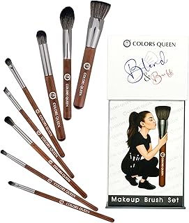 Colors Queen Blend & Buff Makeup Brush Set of 8 with Holder | Easy to Hold & Precise Application for Liquid, Cream & Powder | Multifunctional Face & E