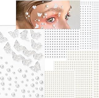 VAMA FASHIONS 891 pcs White Stone Round Pearl Butterfly Flatback Pearl Nail Art Craft Decoration Manicure Pedicure DIY Gems Stone Combo Set for Women