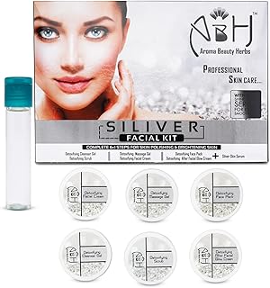 ABH Aroma Beauty Herbs Silver Facial Kit for Professional Skin Polishing & Brightening - 7 Step Detoxifying Formula with Silver Serum - For Radiant &