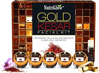 NutriGlow Gold Kesar Facial Kit — 6-Step Bridal Glow Facial with Saffron, Turmeric & Gold Extracts | Anti-Ageing, Skin Brightening & Radiance | At-Hom