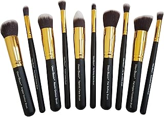 Urban Beauty 10 Pieces Makeup Set - Kabuki Foundation, Eyeshadow Blending, Buffing, Contour, Crease, Face Brushes Without Pouch (Black+Gold)