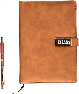 Personalized Leather Diary with Name Plate & Matching Pen | Custom Engraved Notebook Gift | Office, Corporate & Special Occasion Use (Brown)