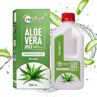 Nutriorg Organic Aloe Vera Juice with Pulp 1Ltr | Cold-Pressed Pure Aloe Vera | Supports Hair, Skin, Detox, Weight Loss & Immunity | No Added Sugar |
