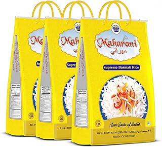 Maharani Supreme Basmati Rice 5kg * 3 (15 Kg) | Premium Steam Rice | Full Grain, Long Grain & Aromatic | Non-Sticky, Naturally Aged Basmati | Perfect
