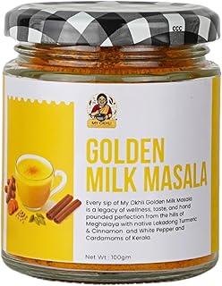 My Okhli Homemade Golden Milk Masala | Haldi doodh with a Blend of 4 spices, Traditionally Stone Grounded | Turmeric Milk Booster Mix with No Sugar fo