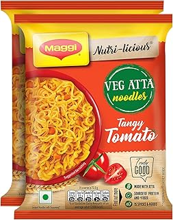 MAGGI Nutri-Licious Veg Atta Noodles Tangy Tomato, 147 g (Pack of 2, 73.5g each)