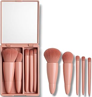 Travel Makeup Brush Set - Mini Portable Cosmetic Brushes Kit for Face Eye Foundation, For Eyeshadow And Easy Blending - Compact Beauty Tools (Brown, 5