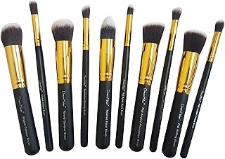 Dream Maker 10 Piece Professional Makeup Brush Set Without Pouch (Black+Gold), Kabuki Foundation, Eyeshadow Blending, Buffing, Contour, Face Brush, Sy