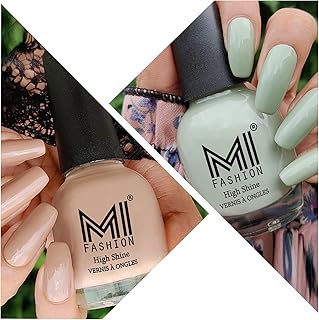 MI FASHION Eternal Glossy & Shine Waterproof, Chip-Proof Beauty 12ml Mint Green And Vanilla Nude Nail Polish For Women (Pack Of-2)